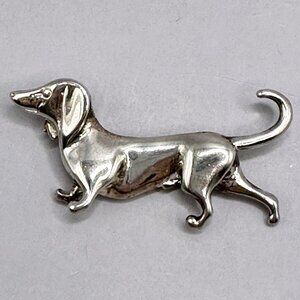 Signed Jezlaine Dachshund Dog Sterling Silver Brooch Vintage 925